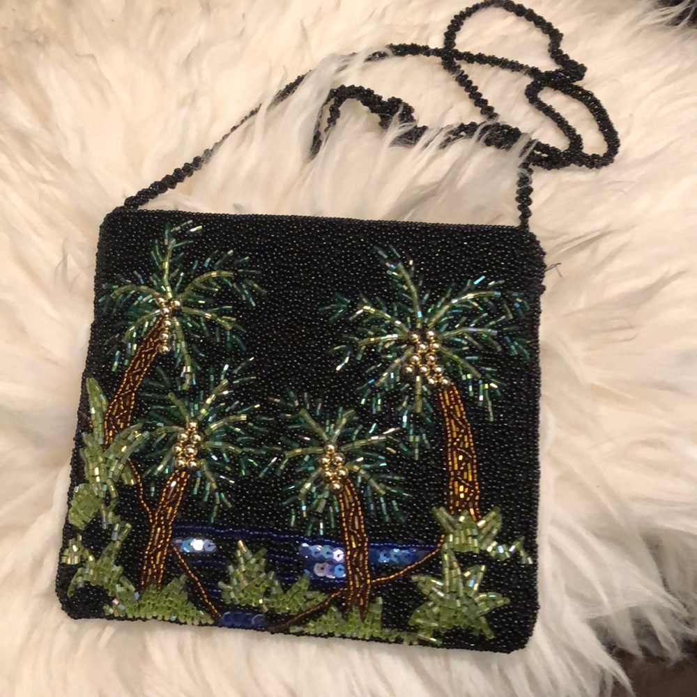 Beaded palm tree evening purse